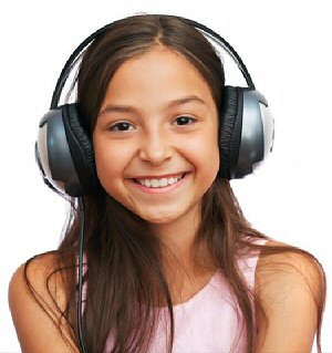 photo of girl wearing headphones, image 1